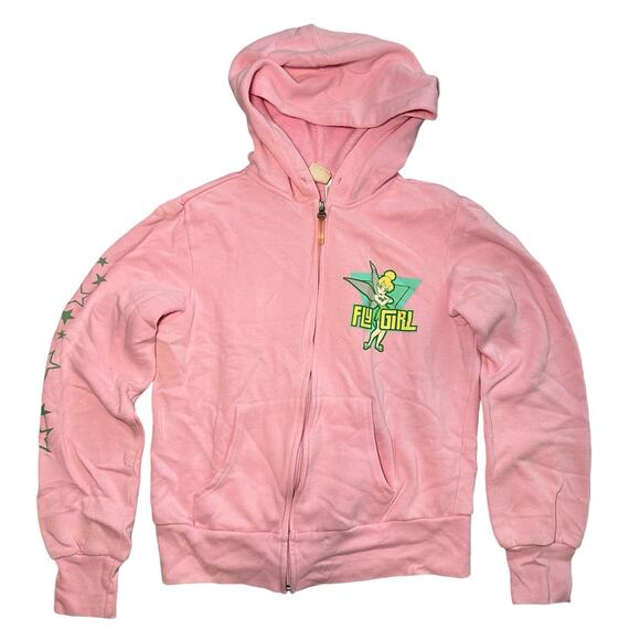 Disney Tops - Disney Tinker Bell Hoodie Women Size M Pink Full Zip Jacket Fly Girl Fairy Y2K